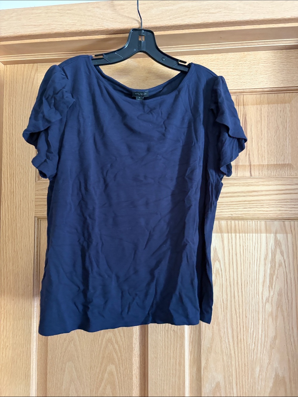 Navy Ruffled Sleeve Women's Top